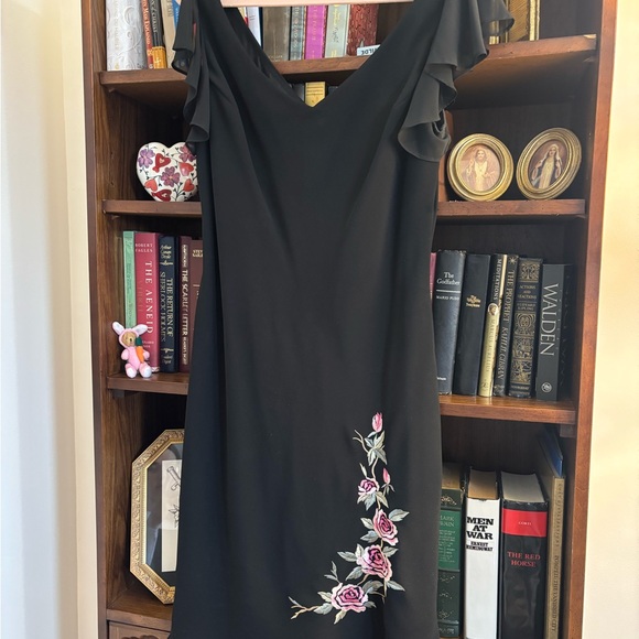 VTG Y2K SL Fashions Ruffle Flutter Sleeve Pull on Floral Dress Flounce Hem 16 - Picture 2 of 8